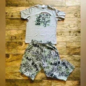 Childrens place gray black dinosaur PJ set Youth size 6-7